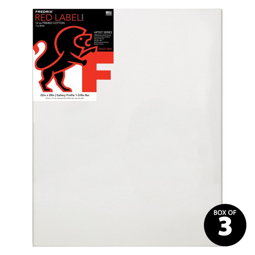 Fredrix Red Label 1-3/8" Deep Medium Tooth 22x24 Gallery Wrap, Box of 3