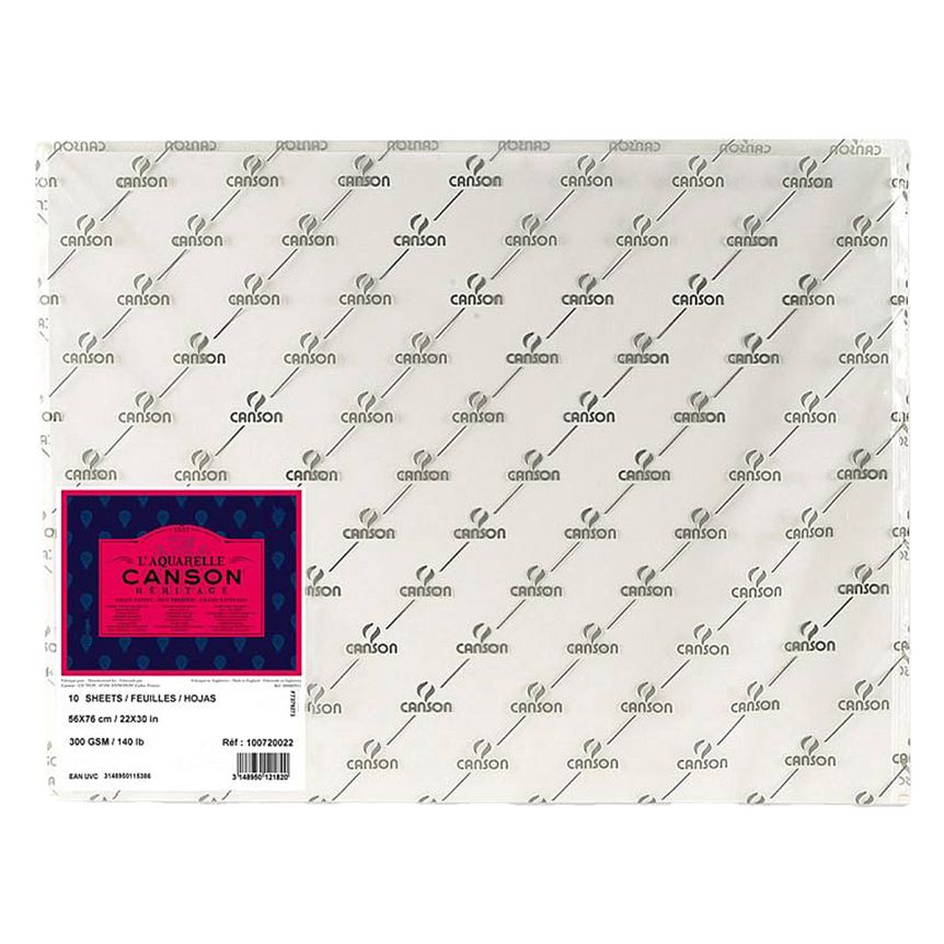 L'Aquarelle Canson Heritage Watercolor Paper 140lb Hot Pressed 10 Sheet Pack 22X30"
