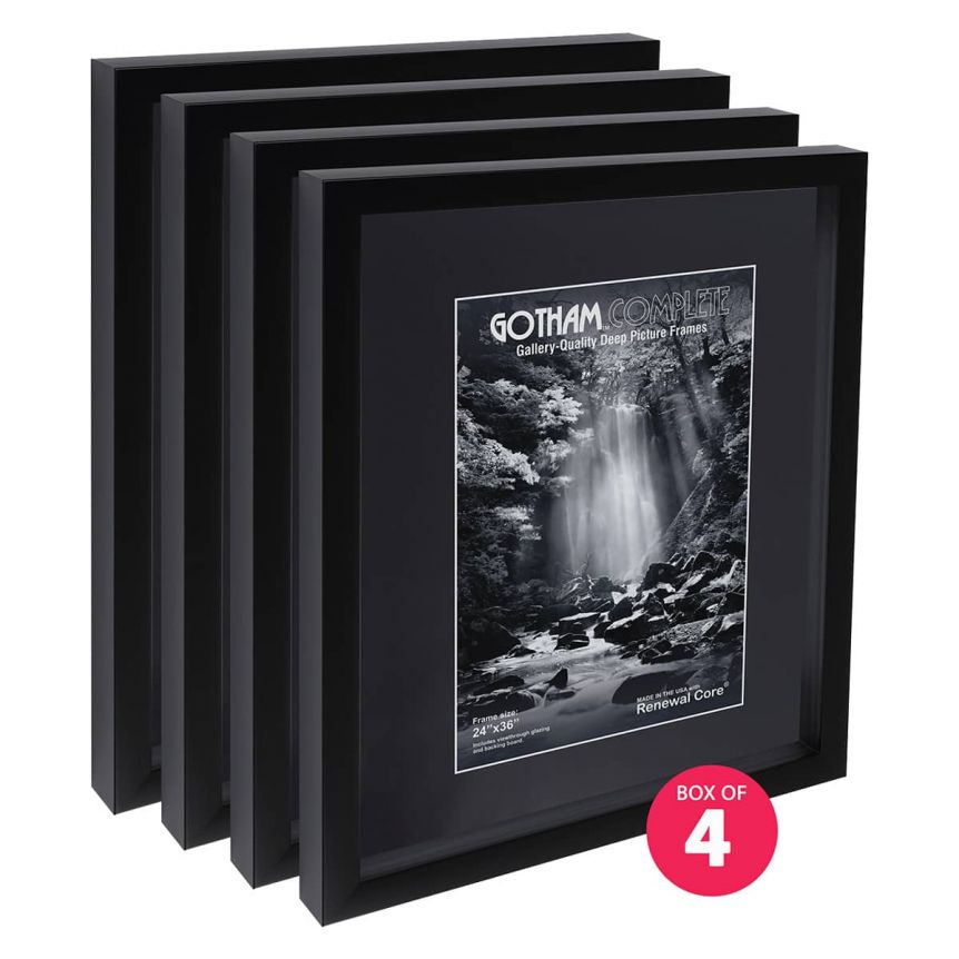 Gotham Complete Black, 24"x36" Gallery Frame w/ Acrylic + Backing (Box of 4)