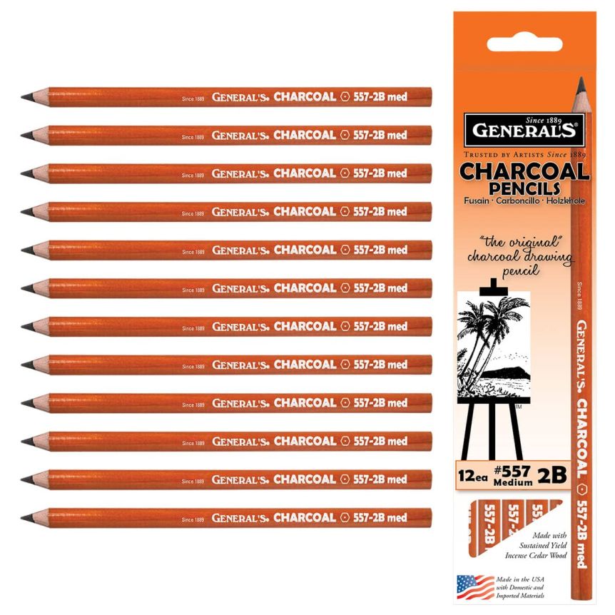 General's Charcoal Pencil - Medium, 2B (Box of 12)