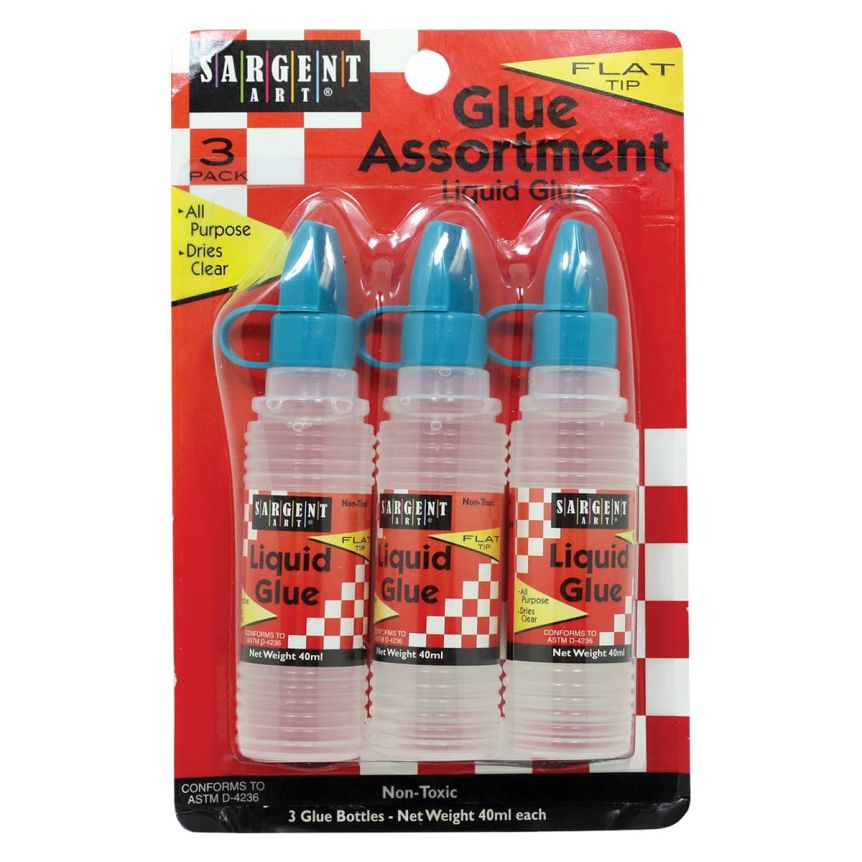 Sargent Art Liquid Glue Pack of 3 (Flat Tip Applicator), 40ml Jerry's