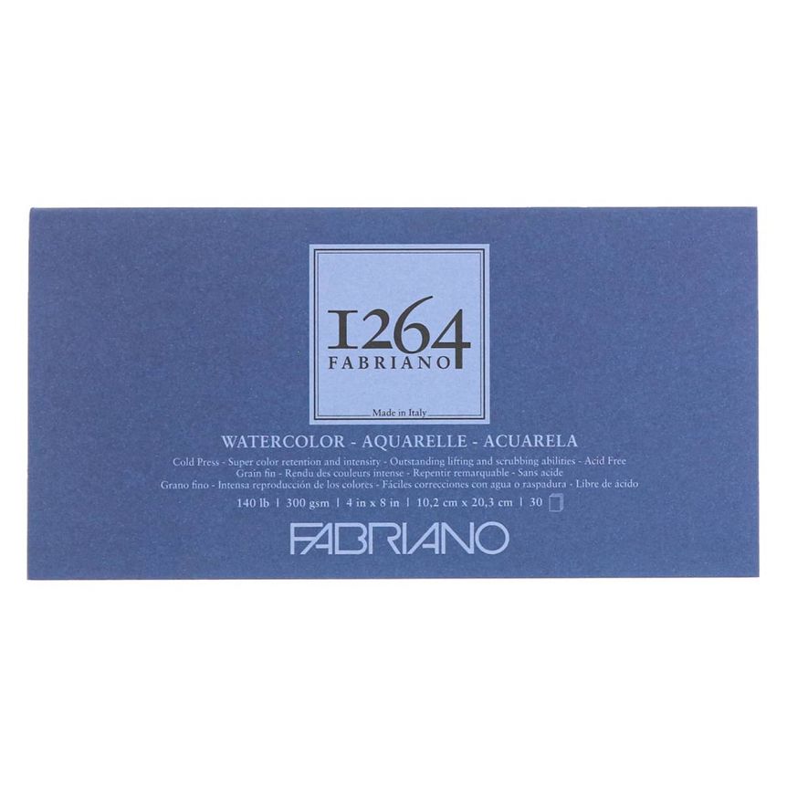 Fabriano 1264 Watercolor Cold Press Glue Bound Pad - 4x8, 140lb (30-Sheet)