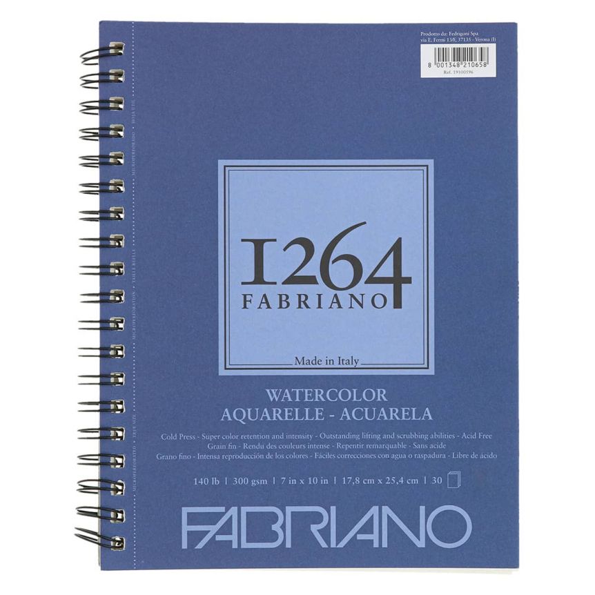 Fabriano 1264 Watercolor Spiral Cold-Press Pad - 7x10 Portrait, 140lb (30-Sheet)