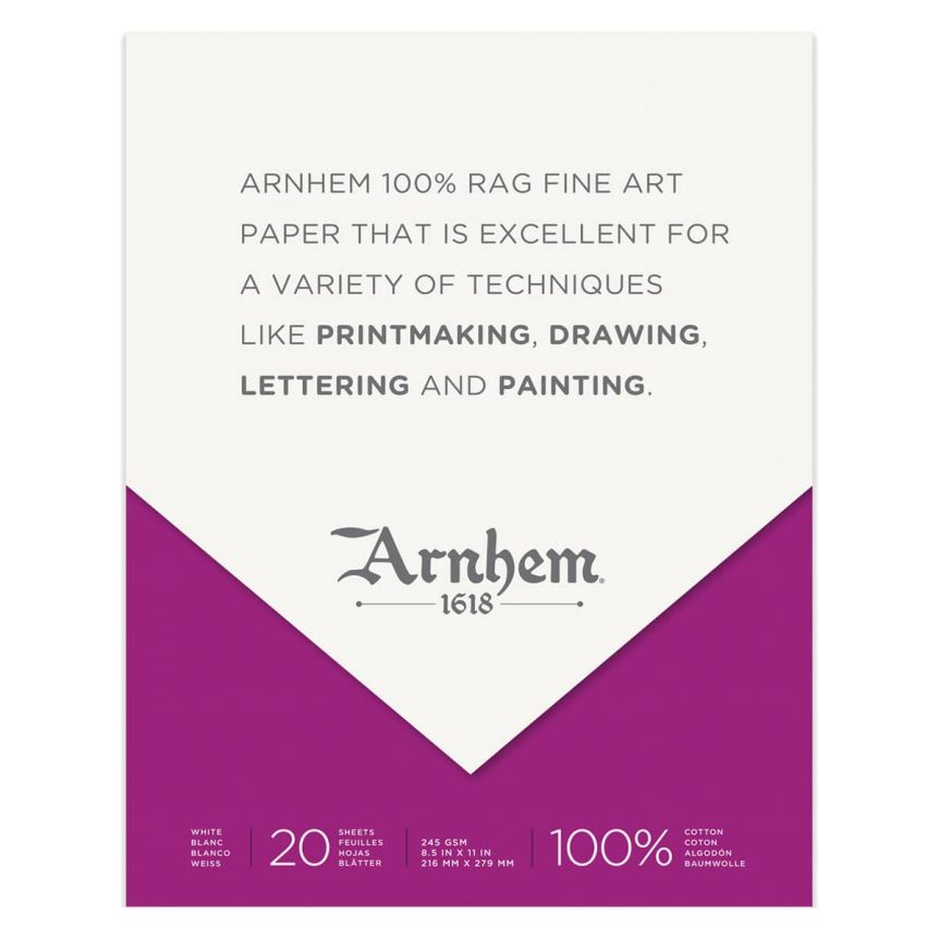Arhnem 1618 Printmaking Paper 245 Gsm - White, 8.5"x11" Pad (20 Sheets)