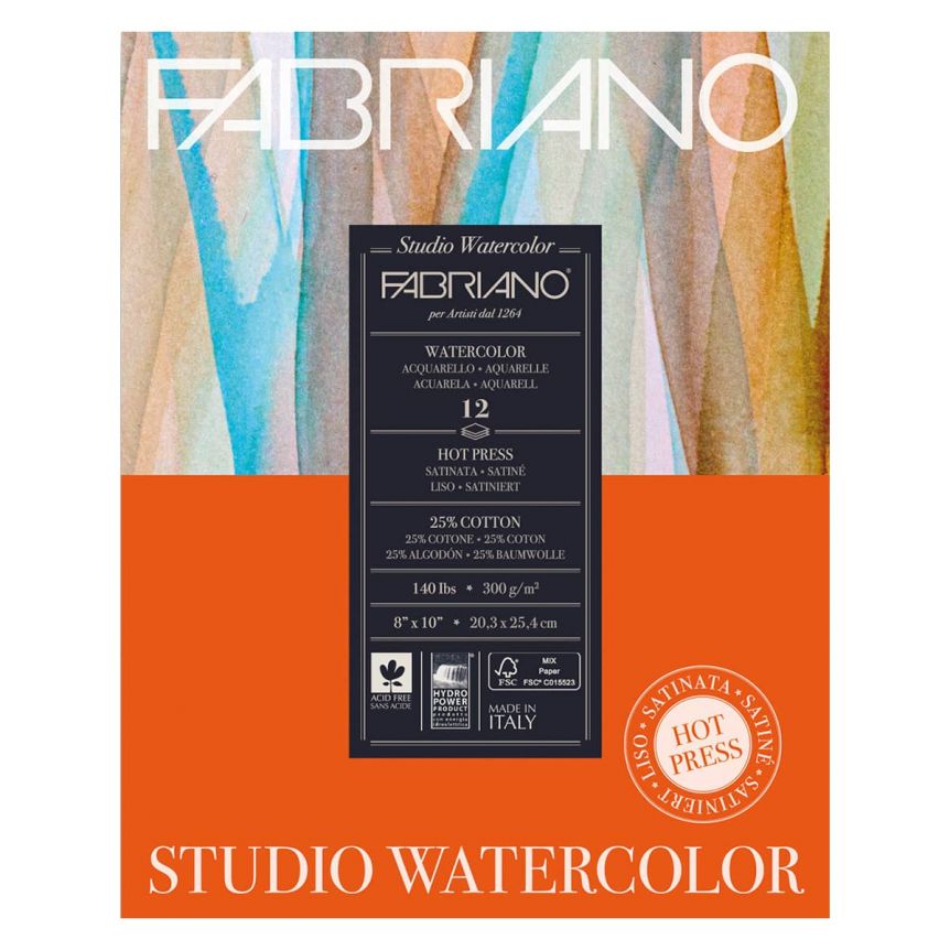 Fabriano Studio Watercolor Pad - 8"x10", 140lb (12-Sheet)