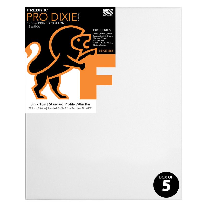 Fredrix Dixie PRO Series Stretched Canvas 7/8" Box of Five 8x10"