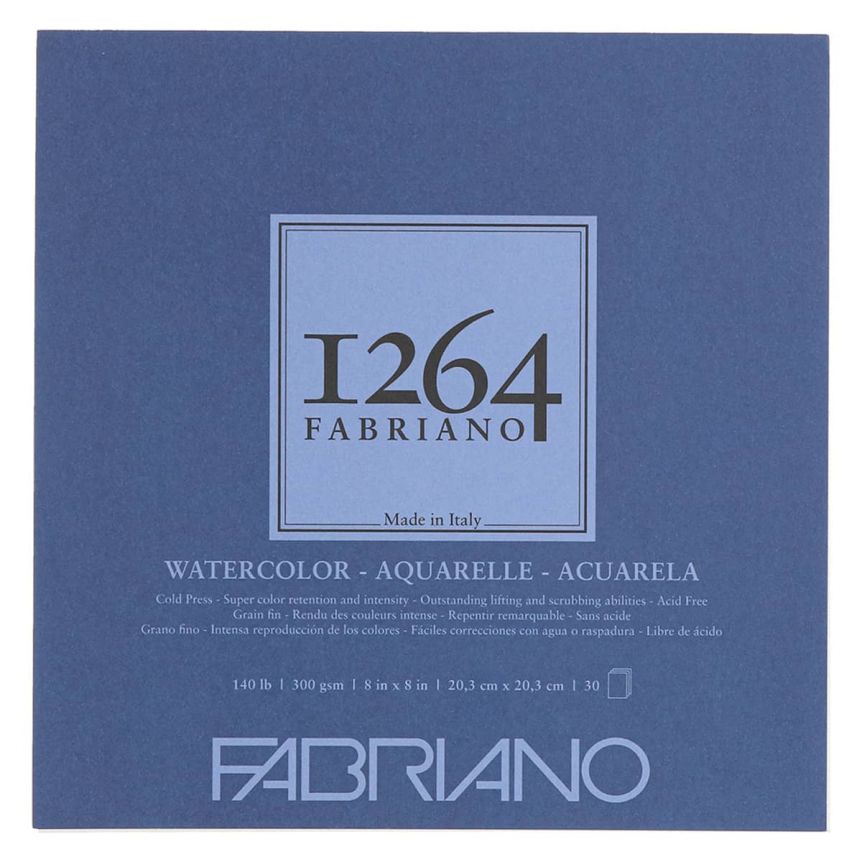 Fabriano 1264 Watercolor Cold Press Glue Bound Pad - 8x8, 140lb (30-Sheet)