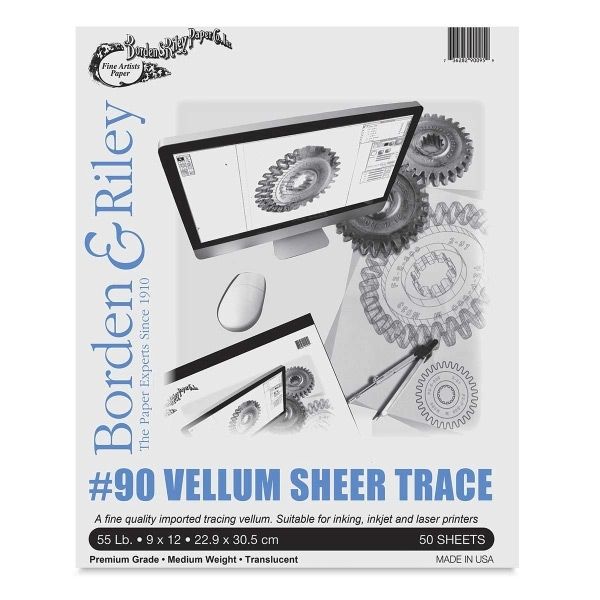Borden & Riley #90 Vellum Sheer Tracing Pad 9x12in 50 Sheets