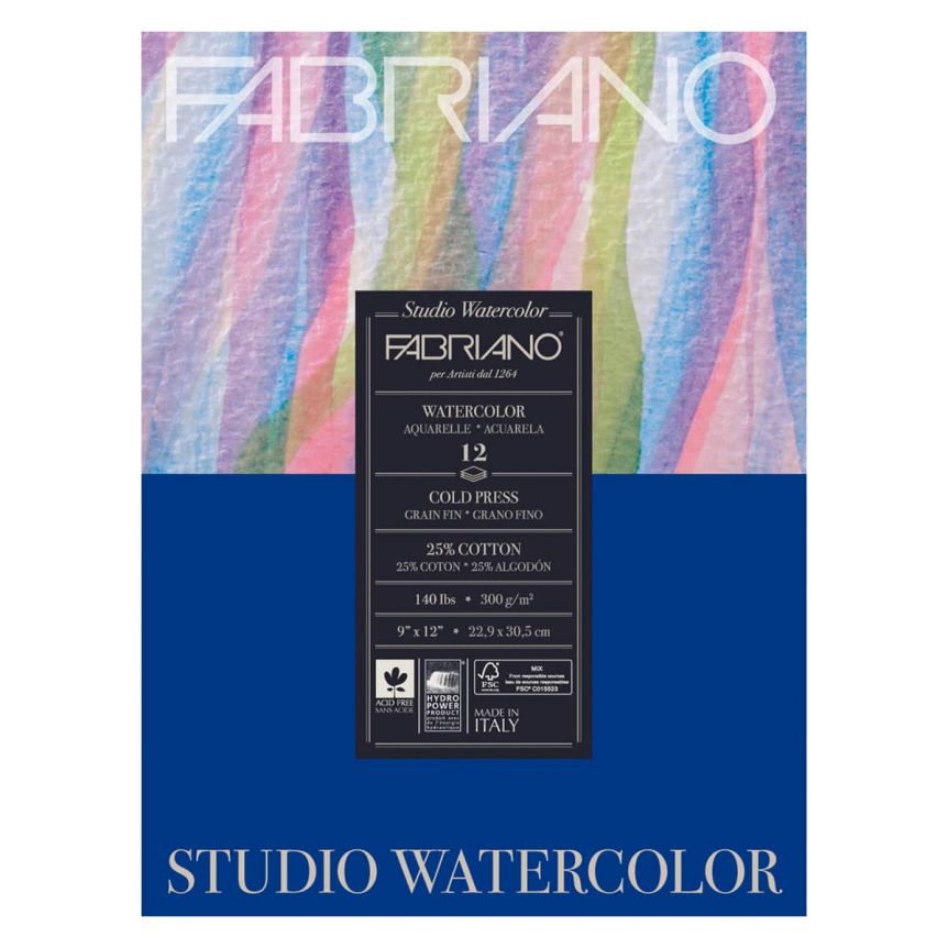 Fabriano Studio Watercolor Pad, 12 sheets, 9 x 12
