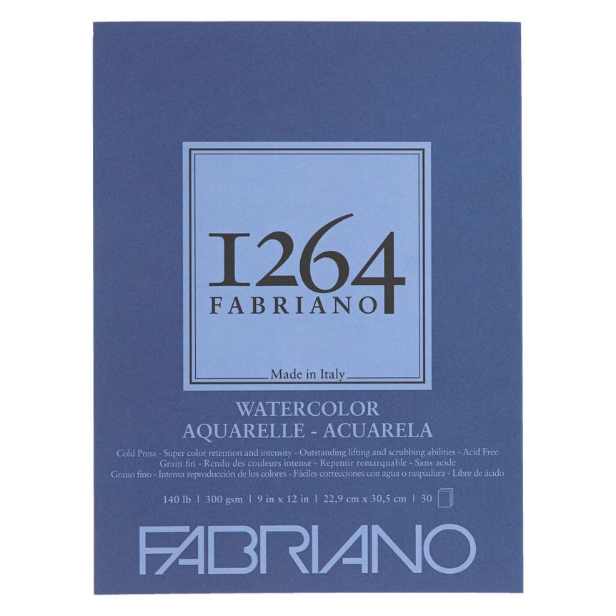 Fabriano 1264 Watercolor Cold Press Glue Bound Pad - 9x12, 140lb (30-Sheet)
