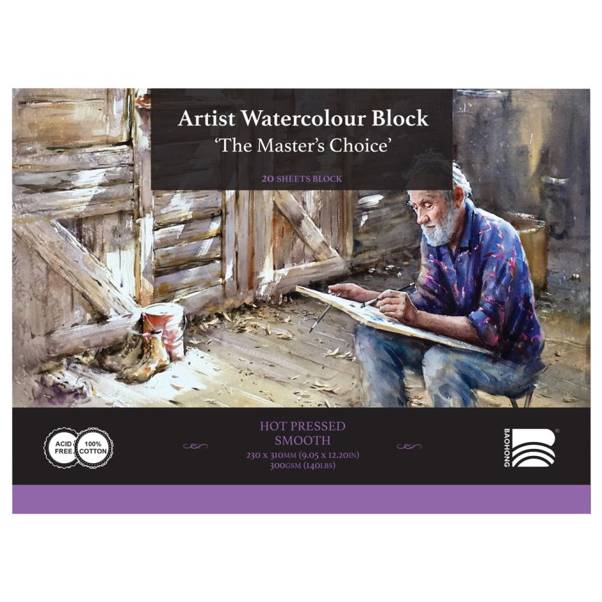 Masters Choice Watercolor Block 140 lb Hot Press 9.06x12.2 in 20-Sheet