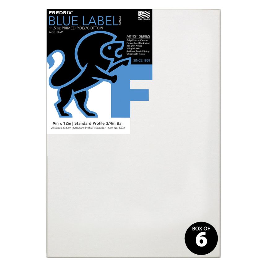 Fredrix Blue Label Ultra-Smooth Cotton Canvas 3/4" Deep - 9"x12" (Box of 6)