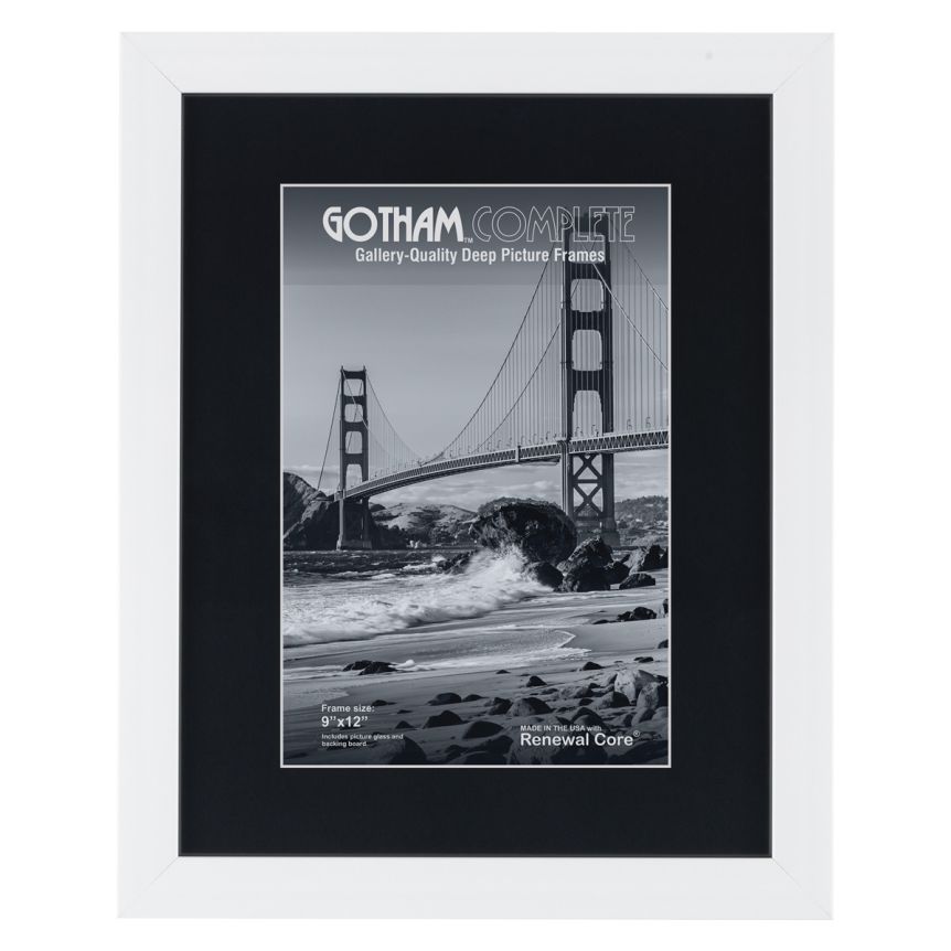 Gotham Complete White 1 3/8" Deep 9x12 Frame w/ Glass + Backing