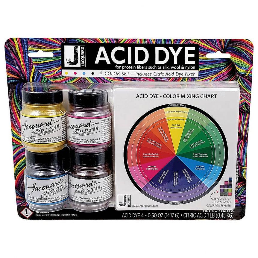 Jacquard Acid Dye 1/2 oz Color Set of 4 w/ 1 lb Citric Acid
