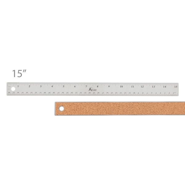 6 Inch and 15 Cm, Stainless Steel Ruler With Cork Non-slip Backing 