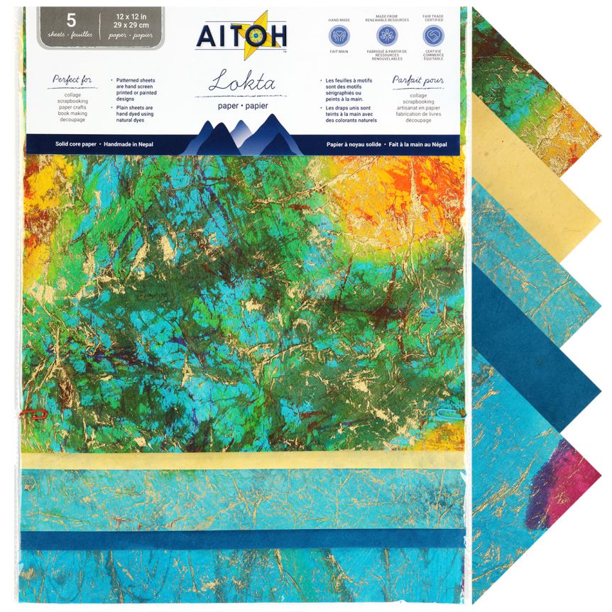 Aitoh Nepal Paper - Paste Paper, 12”x12” (Pack of 5)

