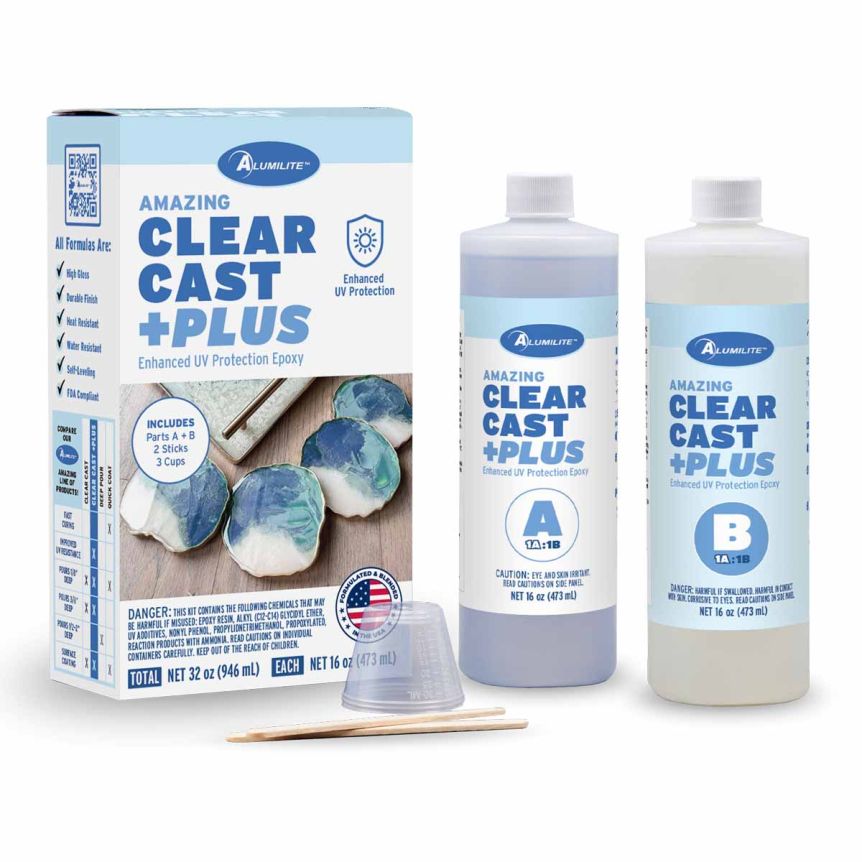 Alumilite Amazing Clear Cast Plus Epoxy Part A + B Kit (16oz Each), 32oz Total