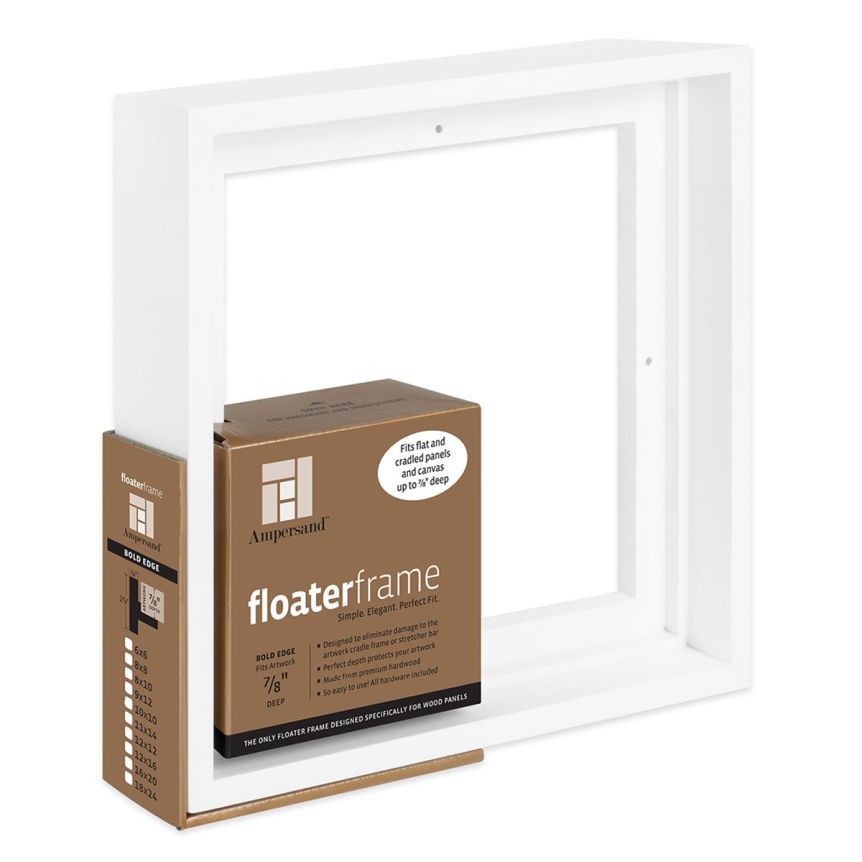 Ampersand Bold Face, White 8"x8" Floater Frame, 7/8" Deep