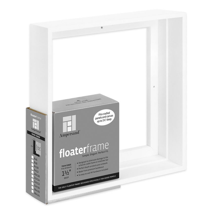 Ampersand Thin Face, White 8"x8" Floater Frame, 1-1/2" Deep