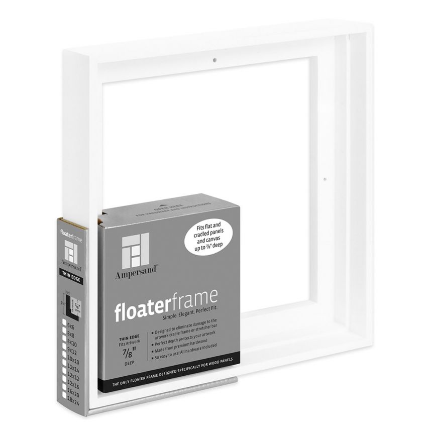 Ampersand Thin Face, White 8"x8" Floater Frame, 7/8" Deep