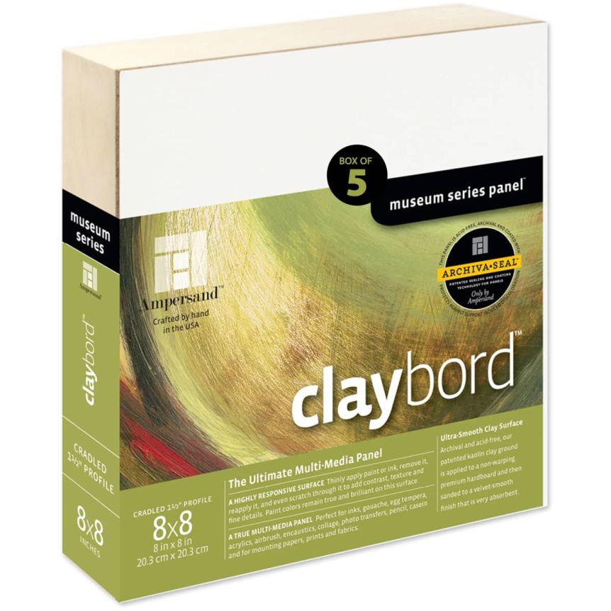 Ampersand Claybord Panel 1-1/2" Cradle - 8" x 8" (Box of 5)