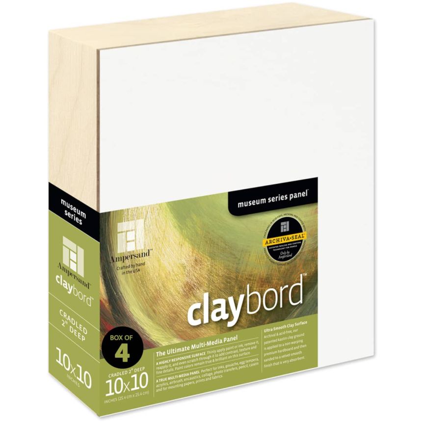Ampersand Claybord Panel 2" Cradle - 10" x 10" (Box of 4)