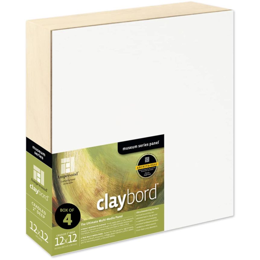 Ampersand Claybord Panel 2" Cradle - 12" x 12" (Box of 4)