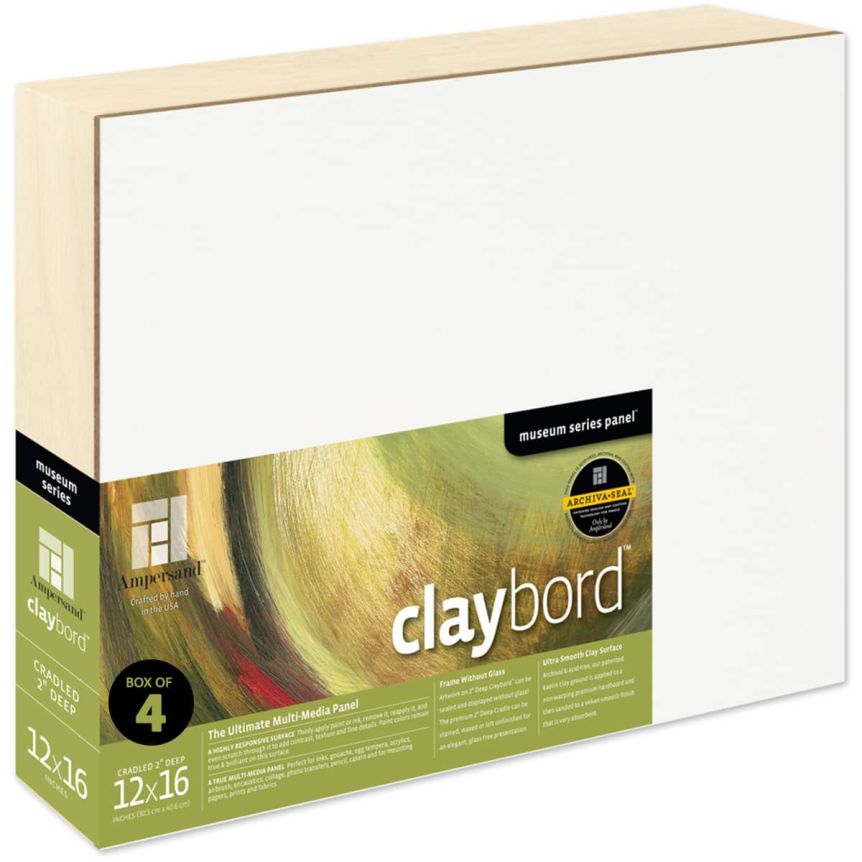 Ampersand Claybord Panel 2" Cradle - 12" x 16" (Box of 4)