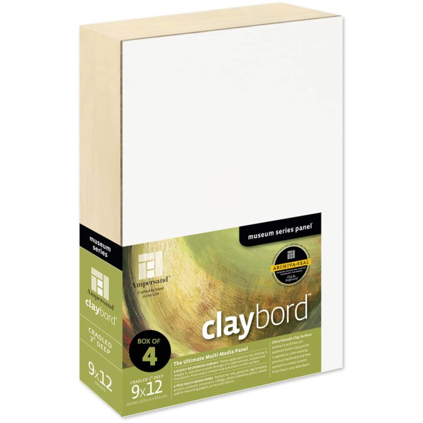Ampersand Claybord Panel 2" Cradle - 9" x 12" (Box of 4)