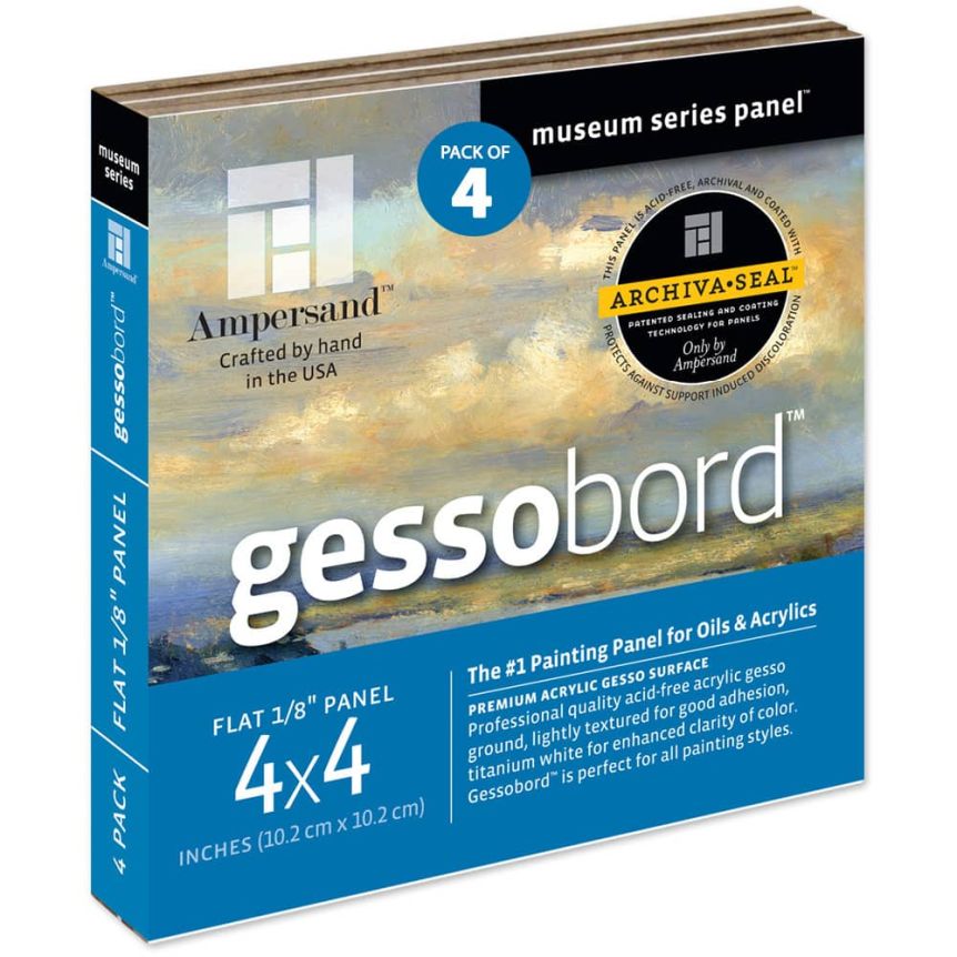 Ampersand Museum Series Gessobord 1/8" Flat Panel, 4" x 4" - Box of 4