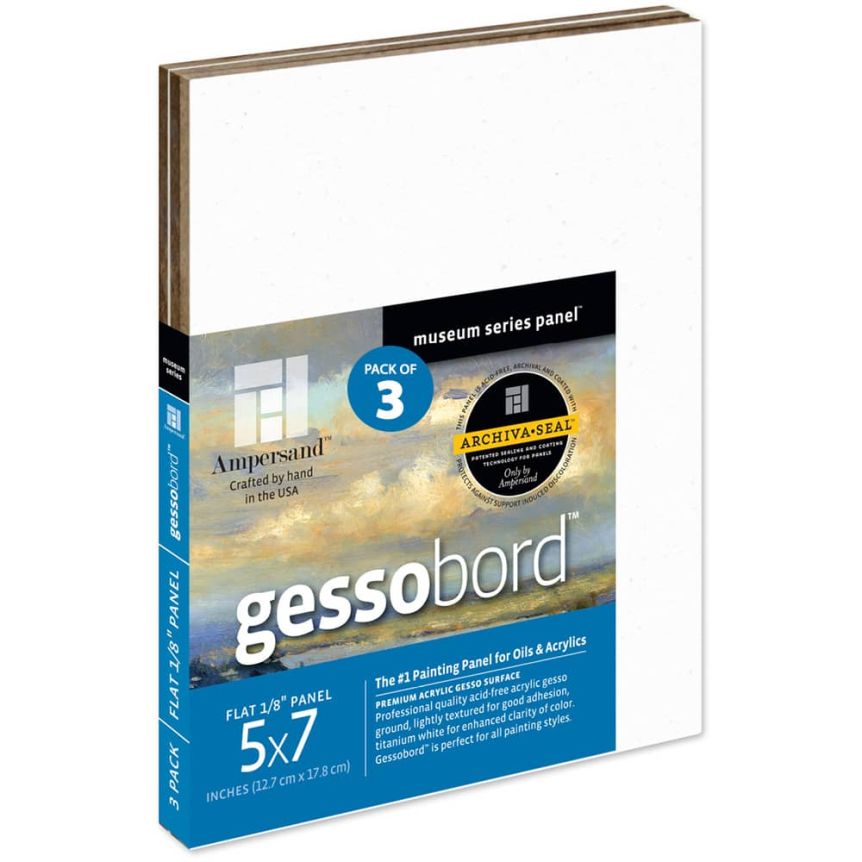 Ampersand Museum Series Gessobord 1/8" Flat Panel, 5" x 7" - Box of 3