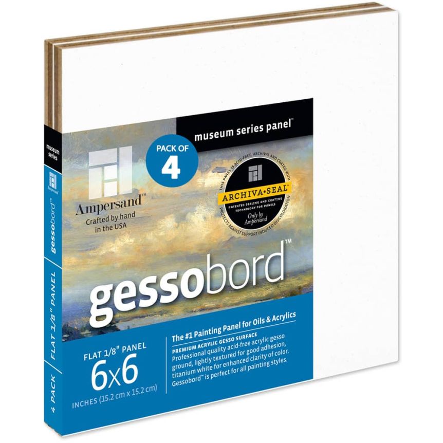 Ampersand Museum Series Gessobord 1/8" Flat Panel, 6" x 6" - Box of 4