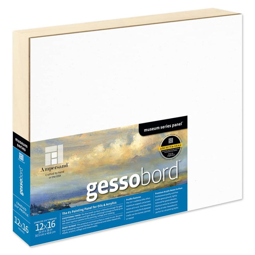Ampersand Museum Series Gessobord 1-1/2" Cradled Panel 12" x 16"    