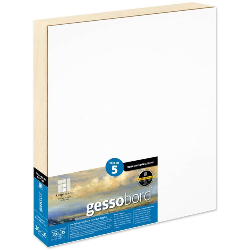 Ampersand Museum Series Gessobord 1-1/2" Cradled Panel, 16" x 16" - Box of 5