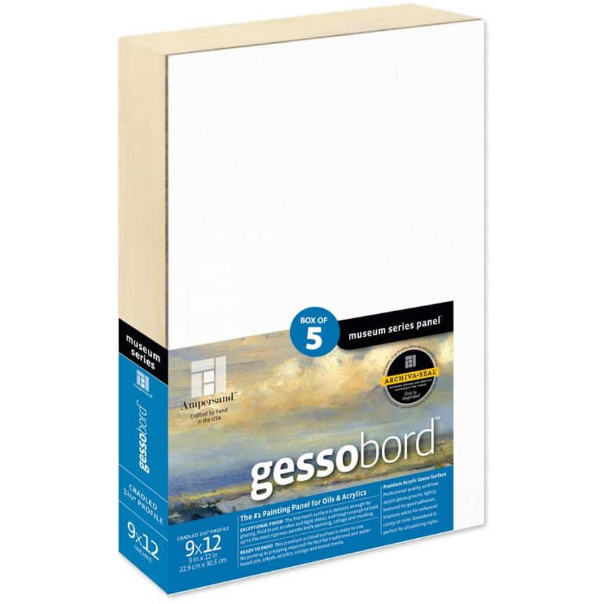 Ampersand Museum Series Gessobord 1-1/2" Cradled Panel, 9" x 12" - Box of 5