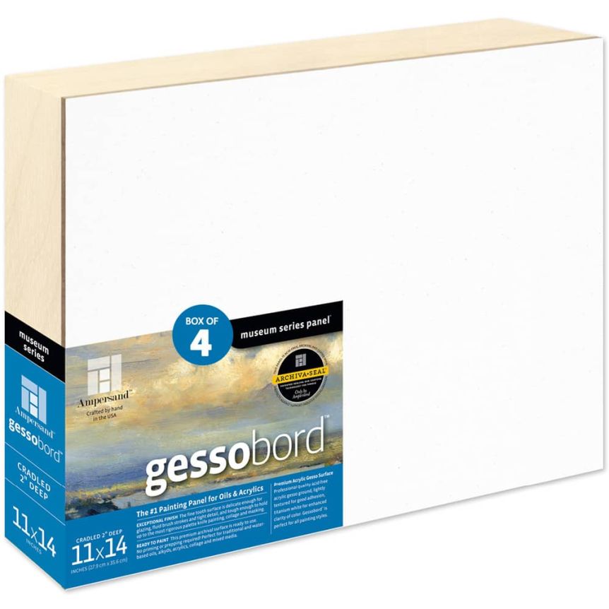 Ampersand Museum Series Gessobord 2" Deep Cradled Panel, 11" x 14" - Box of 4