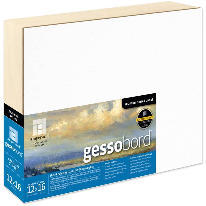 Ampersand Museum Series Gessobord Panels 2" Single Cradle 12" x 16