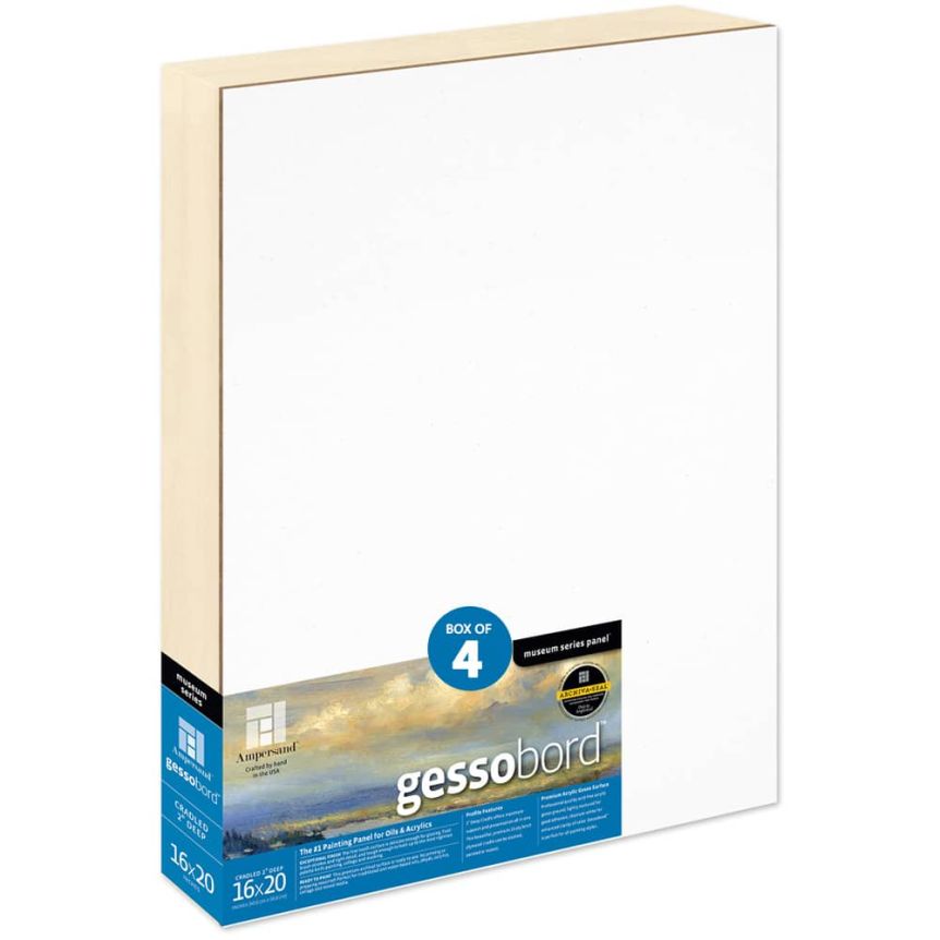 Ampersand Museum Series Gessobord 2" Deep Cradled Panel, 16" x 20" - Box of 4