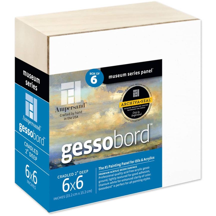 Ampersand Museum Series Gessobord 2 Deep Cradled Panel, 6 x 6 - Box of 6