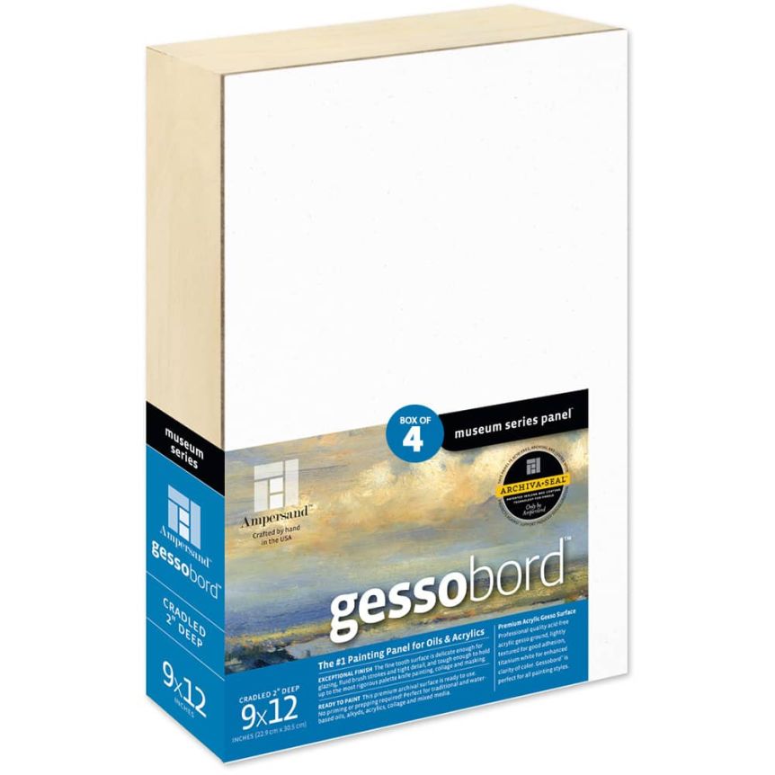 Ampersand Museum Series Gessobord 2" Deep Cradled Panel, 9" x 12" - Box of 4