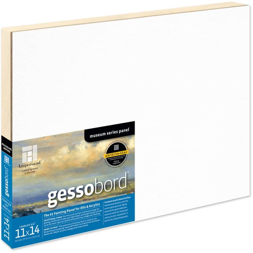 Ampersand Museum Series Gessobord Panels 3/4" Single Cradle 11" x 14