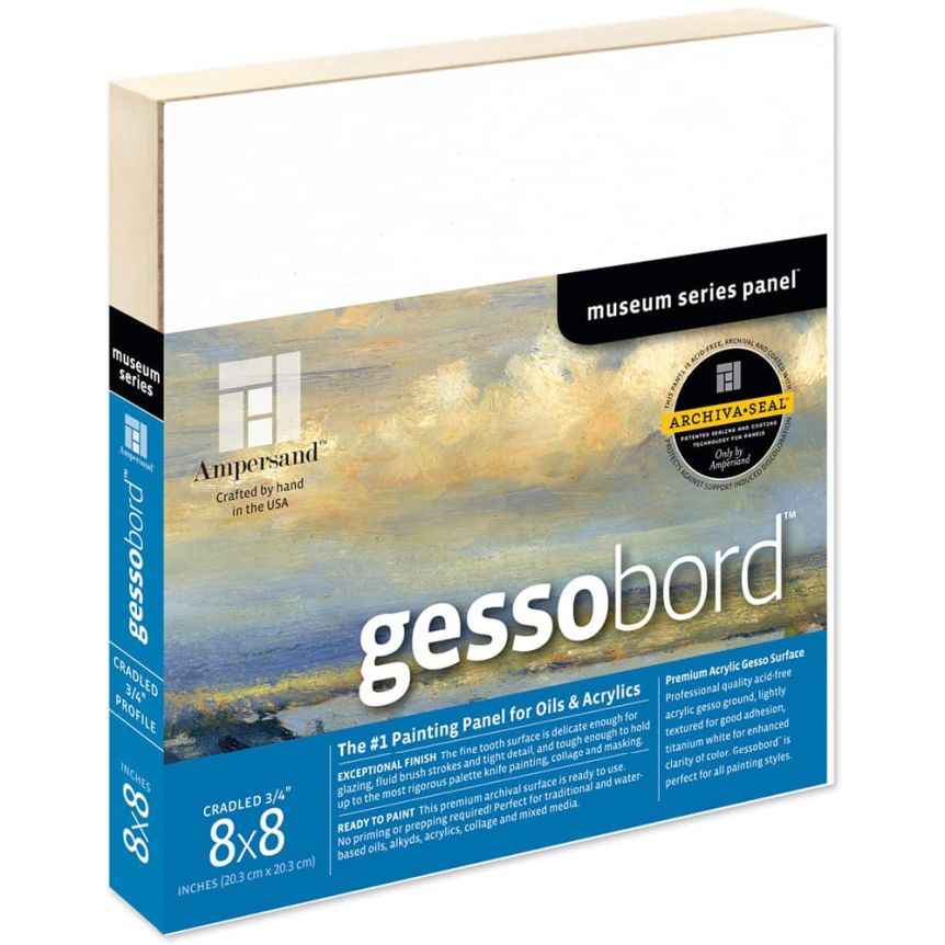 Ampersand Museum Series Gessobord Panels 3/4" Single Cradle 8" x 8