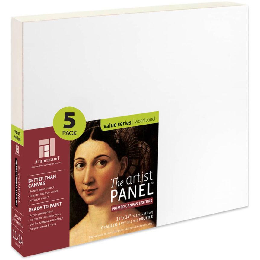 Ampersand Value Series Artist Cradled Panel 1-1/2" Deep, Canvas Finish 11" x 14" (Pack of 5)