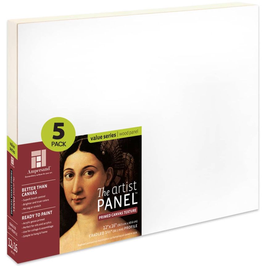 Ampersand Value Series Artist Cradled Panel 1-1/2" Deep, Canvas Finish 12" x 16" (Pack of 5)