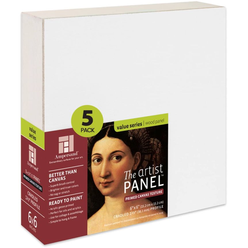 Ampersand Value Series Artist Cradled Panel 1-1/2" Deep, Canvas Finish 6" x 6" (Pack of 5)