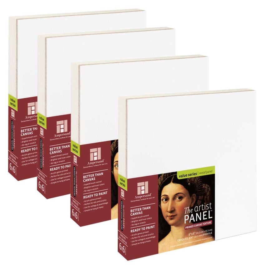 Ampersand Value Series Artist Panel Canvas Finish - 3/4" Cradle 6x6" Pack of 4