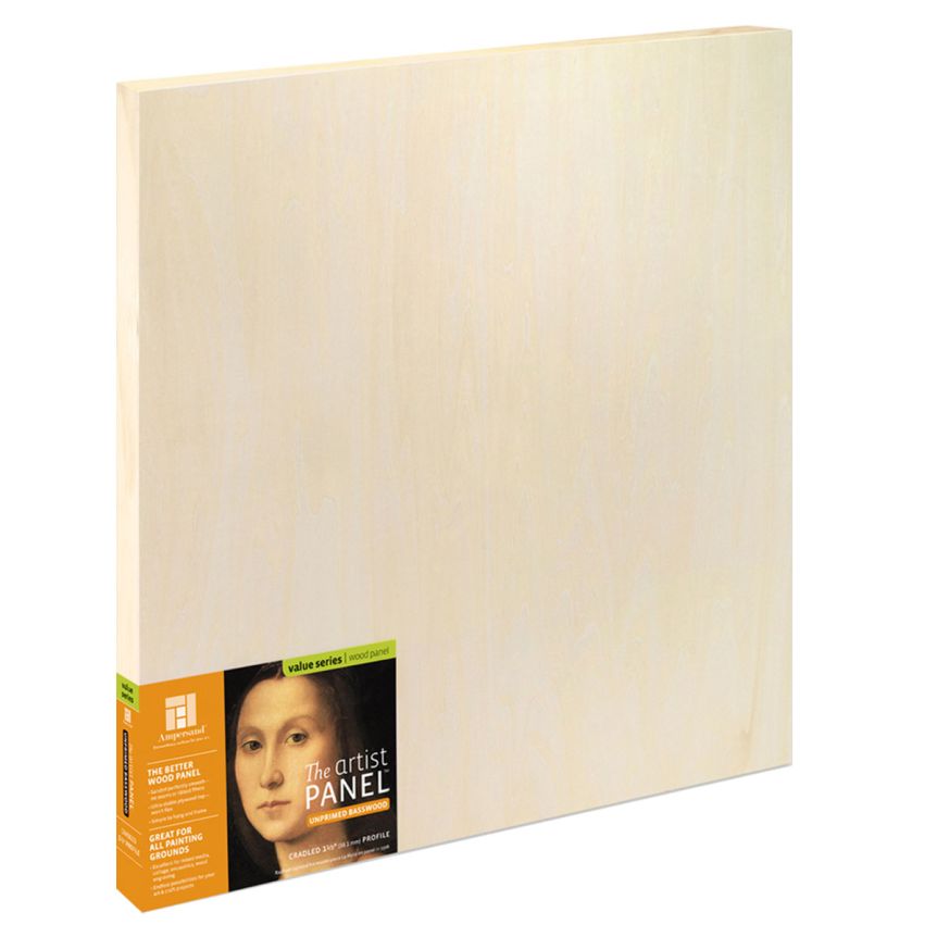 Ampersand Value Series Unprimed Basswood Panel 1-1/2" Cradle, 18x18"