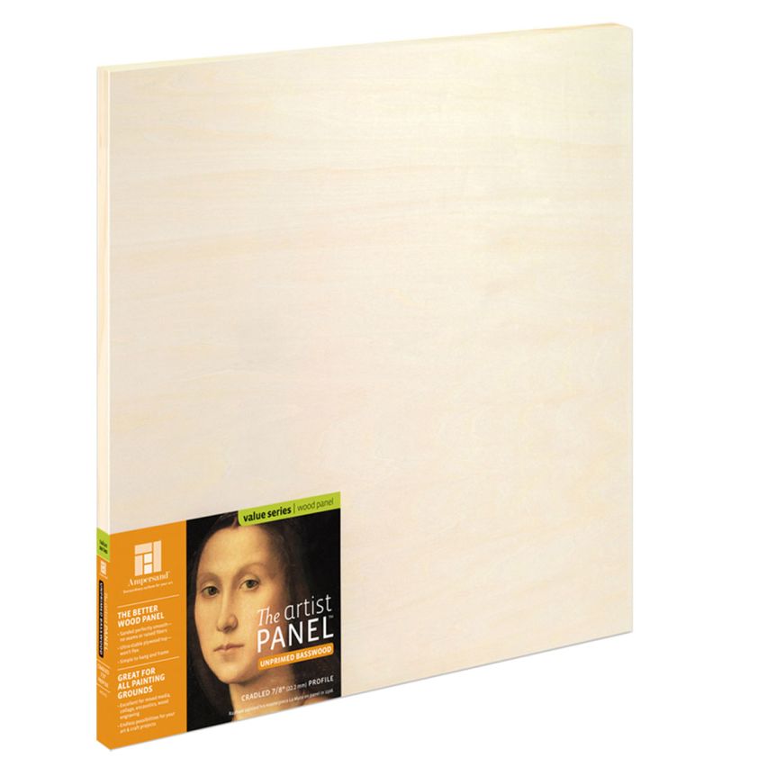 Ampersand Value Series Unprimed Basswood Artist Panel 7/8" Cradle, 4x4"