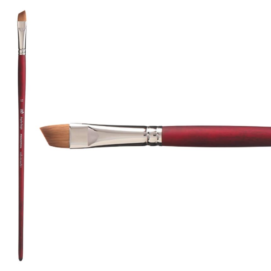 Princeton Velvetouch Synthetic Long Handle Series 3900 Brush, Angle Bright Size #12