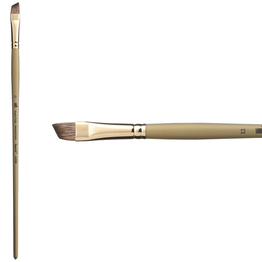 Princeton Imperial Series 6600 Synthetic Mongoose Brush - Angle Bright, Long Handle, Size 12